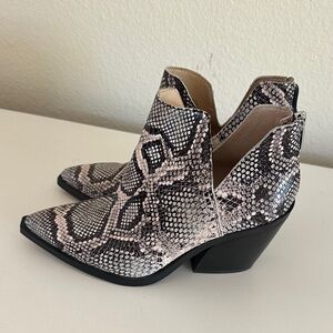 Vince Camuto Black and Cream Snakeskin Ankle Booties